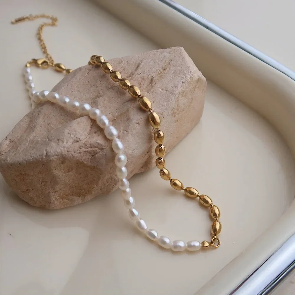 NEW 18K Gold Plated Fresh Water Pearl Necklace x - Picture 4 of 7